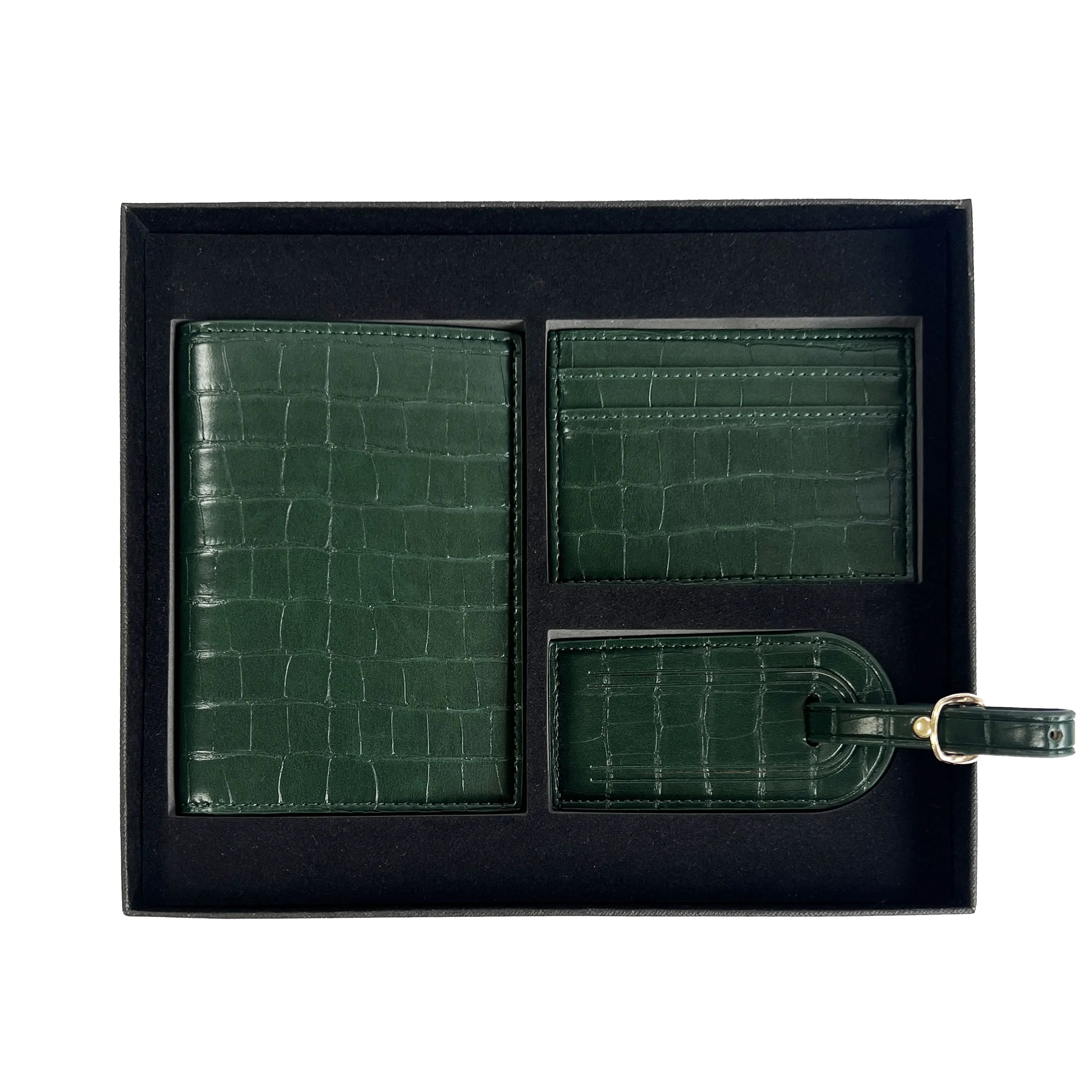 Free Custom Name Initial Gift Box Set Classic Saffiano Pattern Passport Cover  Luggage Tag Cardholder Travel Accessories