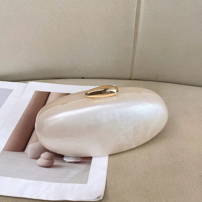 Egg shape Clutch Bag Acrylic purse women wedding evening party cute ivory pearl color purse handbag summer new 2025