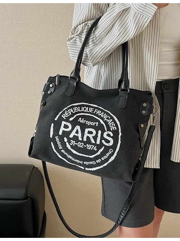Fashionable handbag for women, trendy tote for commuting, large capacity single shoulder diagonal canvas bag