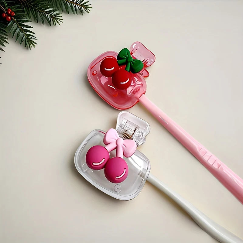 * Cute Cherry Design Toothbrush Holder Cherry Pattern Protects Toothbrush Head Features Dual Holes For Drainage And Ventilation