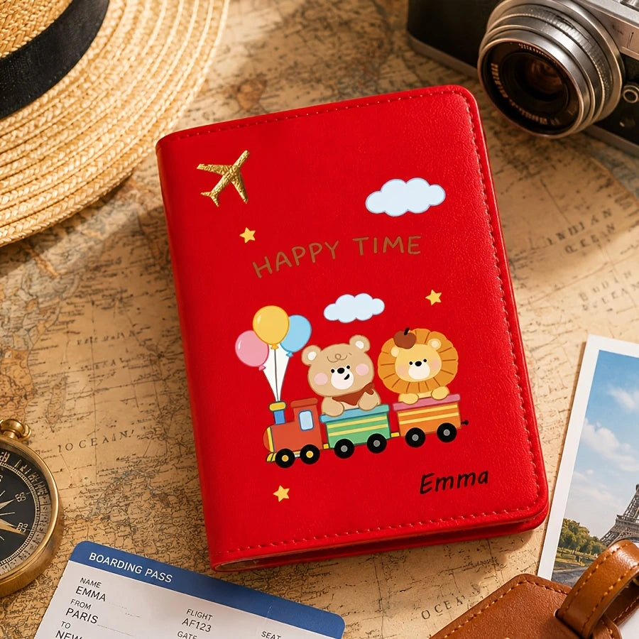 Custom Cute Cartoon Animal Bear-pattern Passport Cover with Custom Name, Text Passport Book Holder, Passport Protector