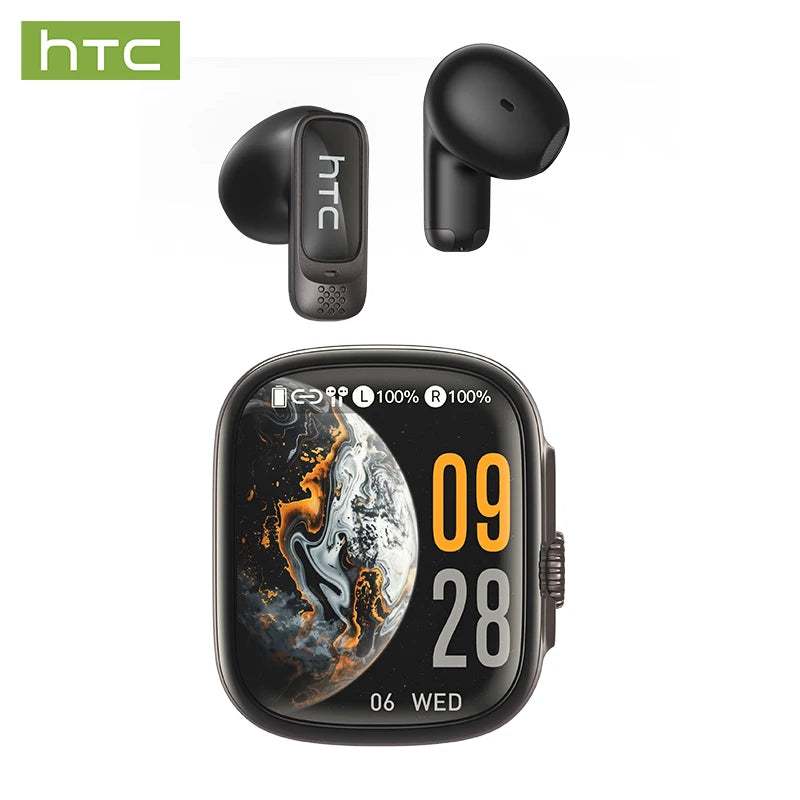 HTC NE72 TWS AI Translation Earbuds Translate Bluetooth 6.0 Headphones 30H Playtime with Smart Touch Screen for Travel Business