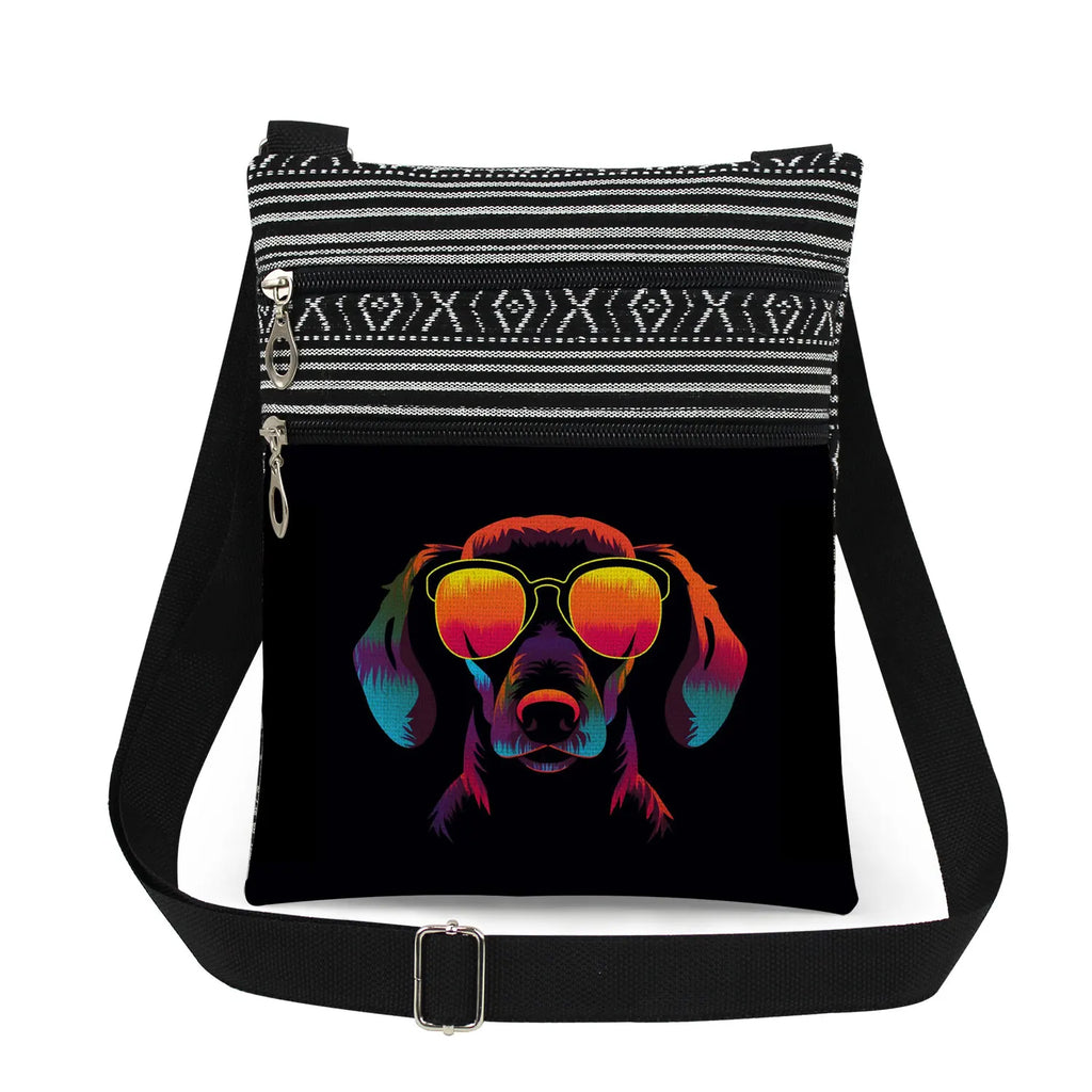 Cute Dachshund Print Crossbody Bag Female Floral Animal Shoulder Bags Fashion Outdoor Portable Double Zipper Lady Messenger Bag