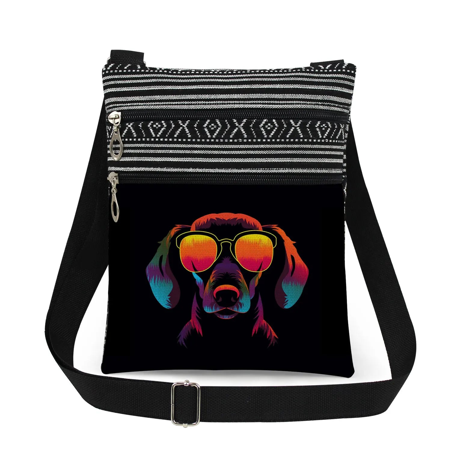 Cute Dachshund Print Crossbody Bag Female Floral Animal Shoulder Bags Fashion Outdoor Portable Double Zipper Lady Messenger Bag