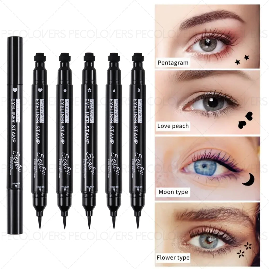 1PC Liquid Eyeliner Stamp - Waterproof, Slim Gel Felt Tip with Heart, Star, Triangle & Flower Shapes for Creative Eye Makeup