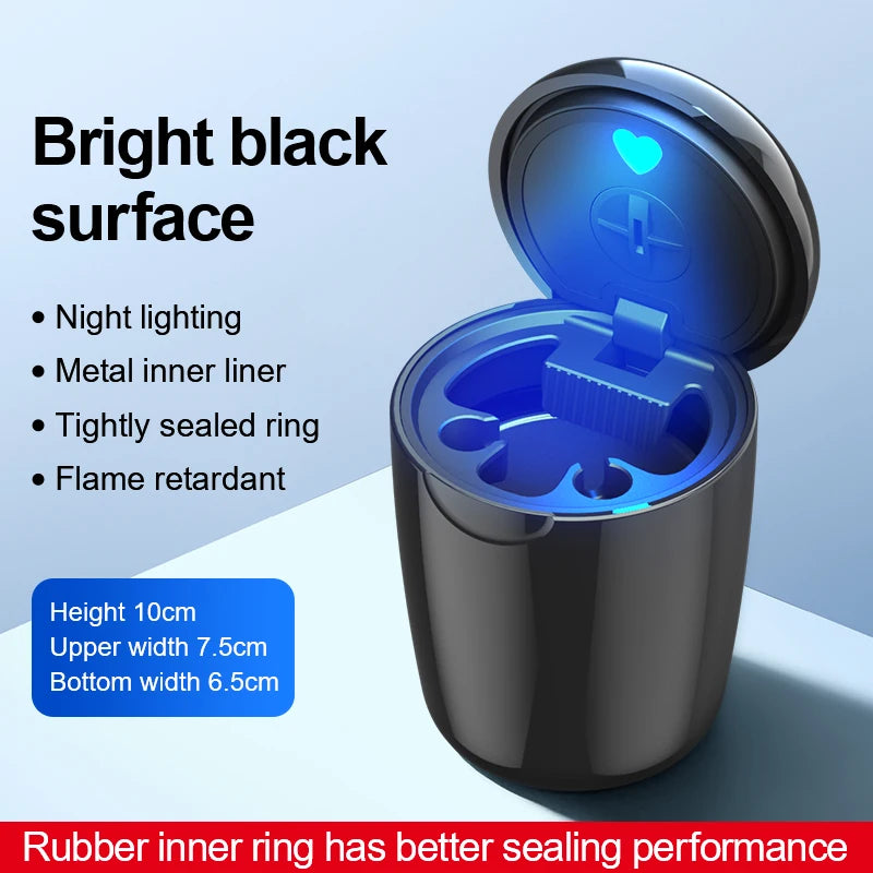 Car ashtray, universal one click open lid, personalized LED ambient light, ashtray, car smoke prevention and extinguishing box