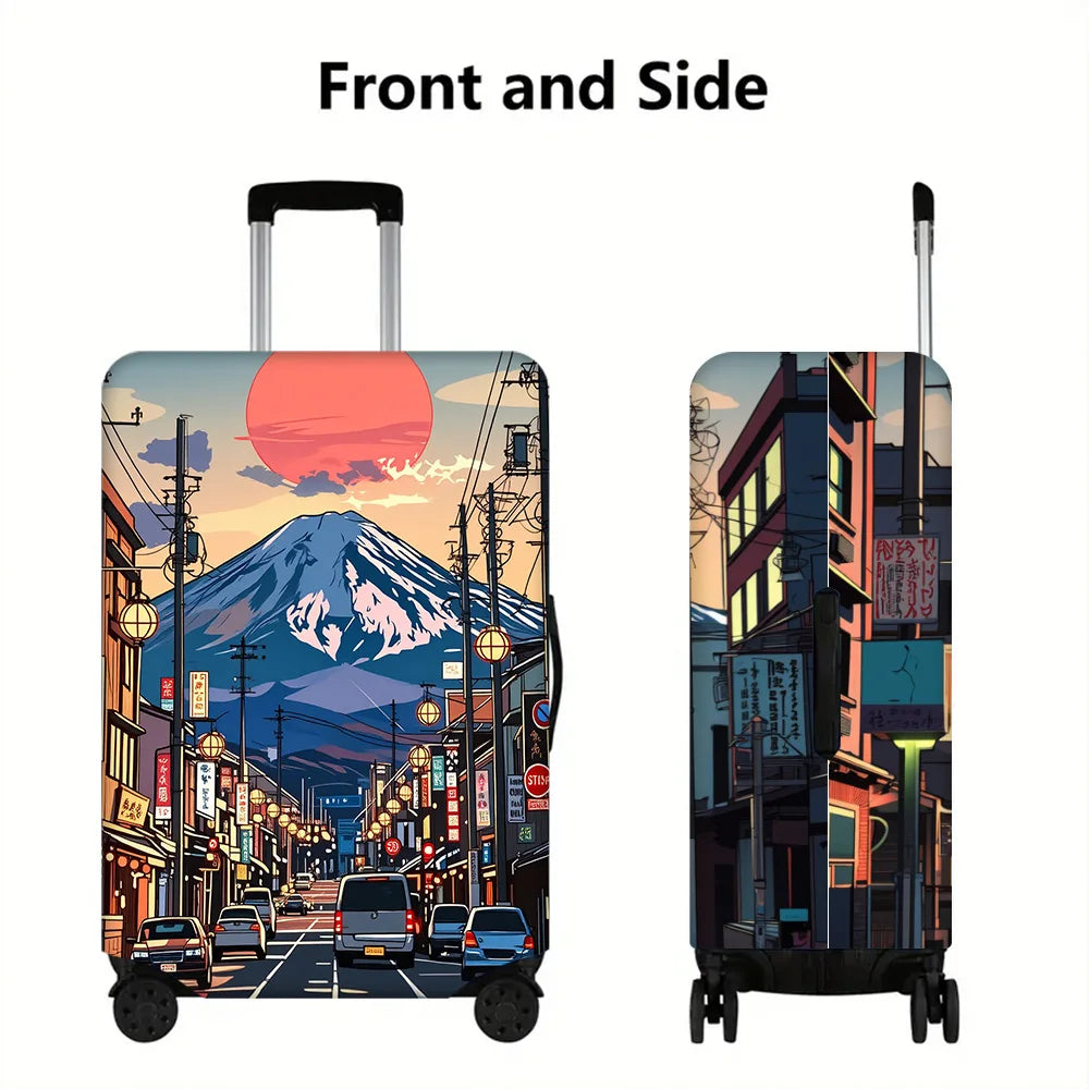 1 PC Vibrant Anime Style Japanese Sunset Print Luggage Cover for Luggage 18-32 Inches; Dust and Elastic Travel Accessories to