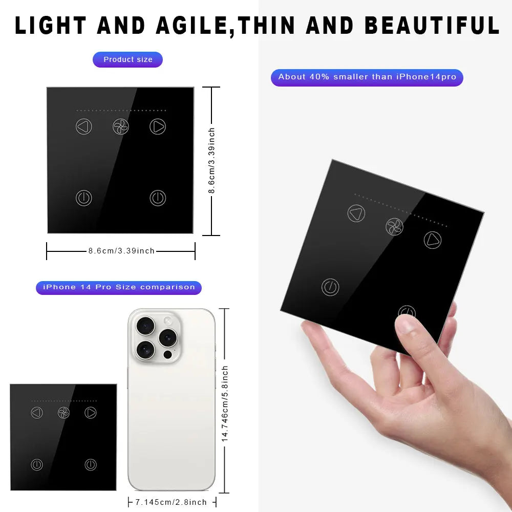WiFi Smart Switch for Ceiling Fan Light EU Standard Compatible with Alexa/Google Assistant White/Black