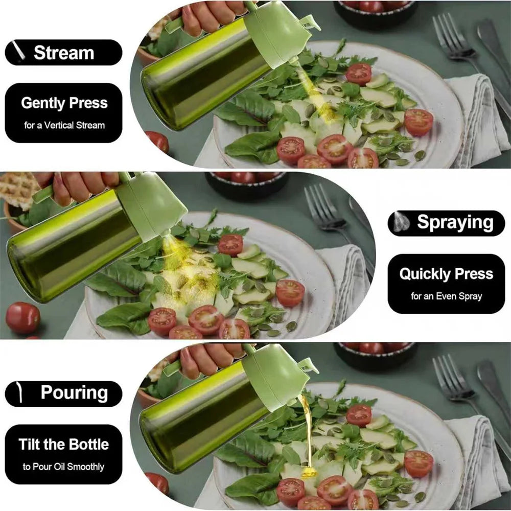 470 ML Oil Sprayer for Cooking, 2-in-1 Olive Oil Dispenser and Oil Bottle with Stickers, Thick Glass Spray Bottle