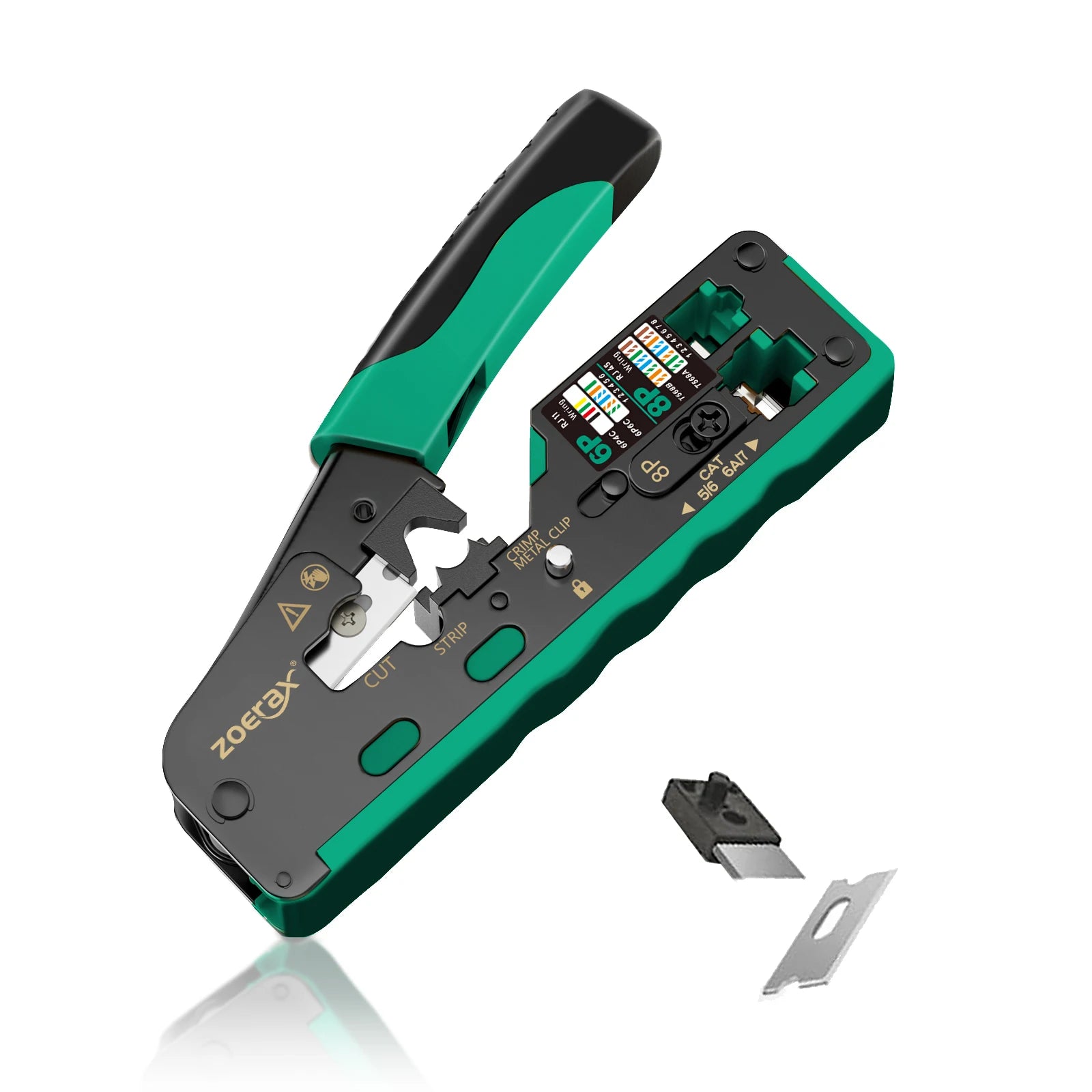 ZoeRax RJ45 Cat7 Crimp Tool Ethernet Crimping Tool Wire Cutter Crimper For Cat7 Cat6a Cat6 Cat5e Pass Through Connectors