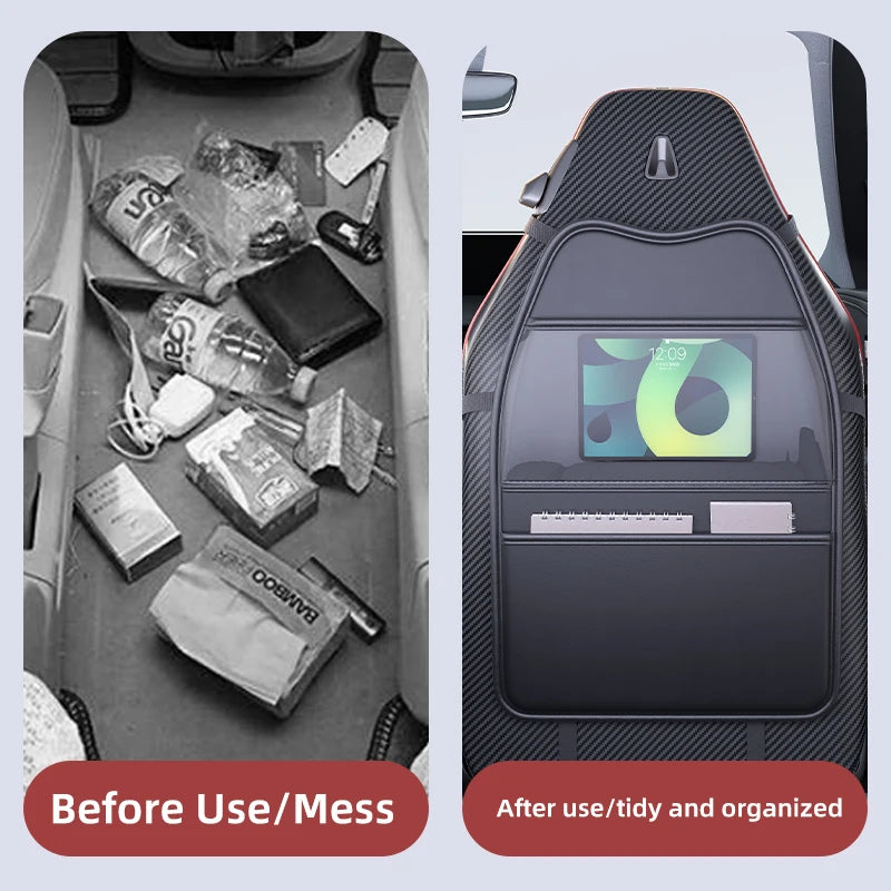 Backseat Car Organizer for Kids- Dual Pockets or Clear Tablet Window, Waterproof & Scratch-Resistant Seat Back Protector