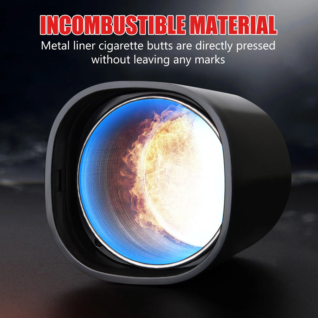 Car Ashtray Cup with Lid Anti-Odor Stainless Steel LED Light One-Click Open Car Ashtray Portable Removable Fireproof