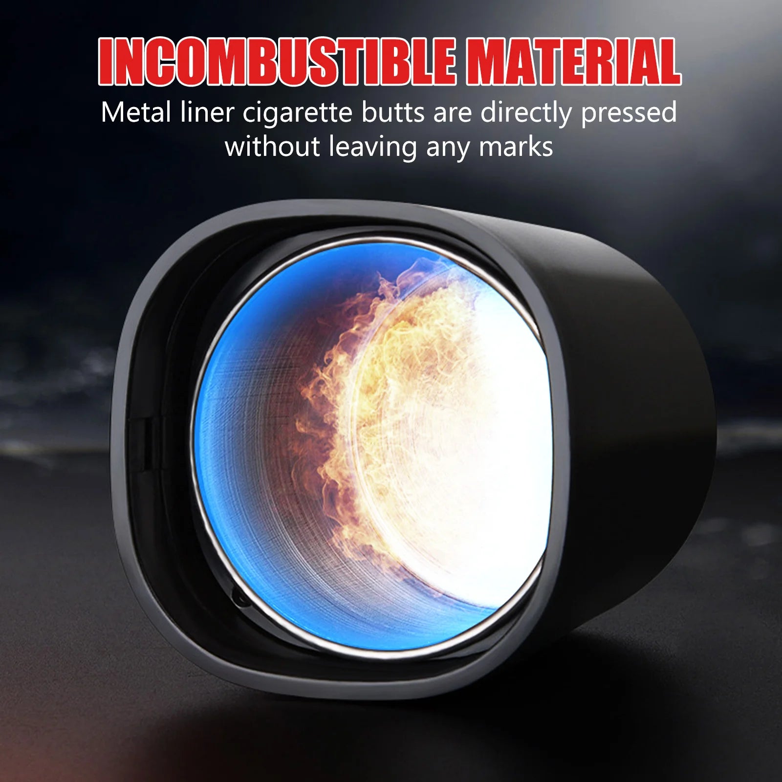 Car Ashtray Cup with Lid Anti-Odor Stainless Steel LED Light One-Click Open Car Ashtray Portable Removable Fireproof