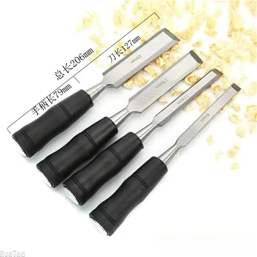 19/25/32/38mm Carpentry Tools Woodworking Chisel Wood Chisel Carbon Steel Chisel with Hammer End and Anti-Slip Handle Hand Tool