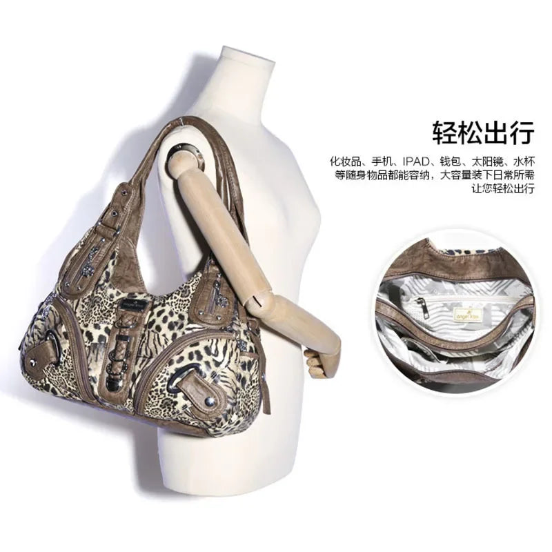 Angelkiss Women Handbags Leopard Bag Top-handle Handbag Fashion Satchel Dumpling Pack Shoulder Bag Tote Bag Hobos Large Purse