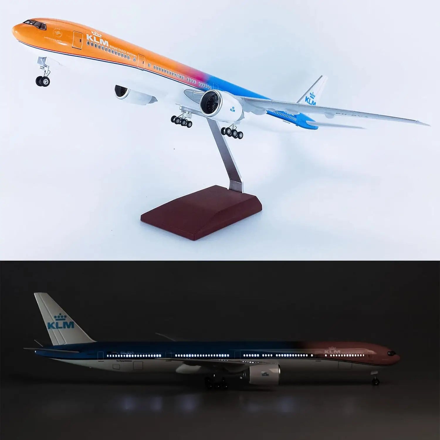 47CM 1/157 Scale 777 B777 Aircraft KLM Air Airlines Model W Light and Wheel Landing Gear Diecast Plastic Resin Plane Toys Decor