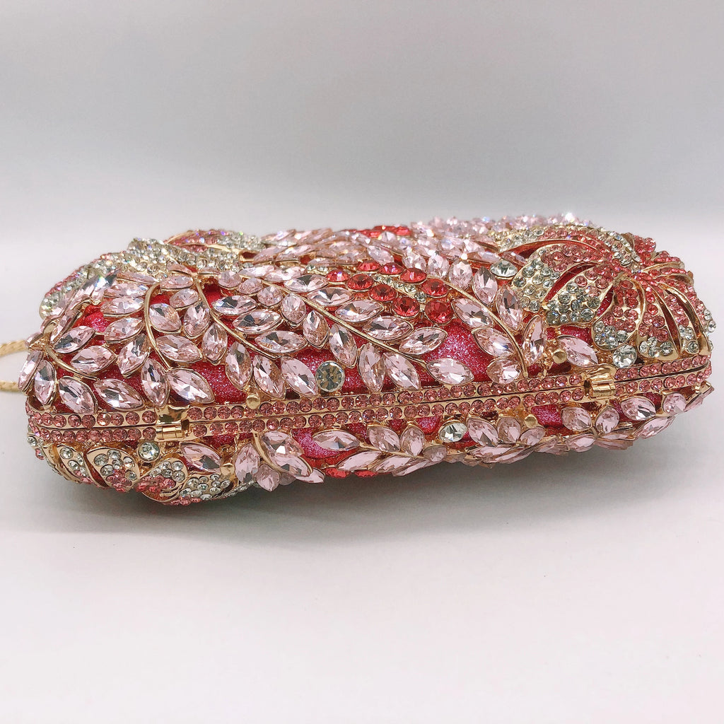 Multicolor Creative Design Leaf Flower Pattern Bling Crystal Evening Bag Luxury Evening Prom Purse for Ladies