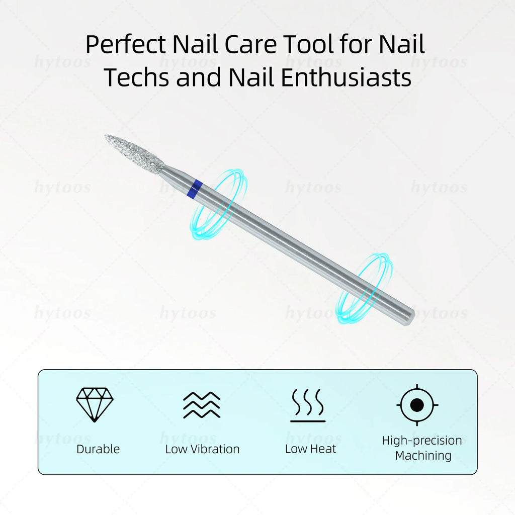 HYTOOS 2mm Flame Chrome Diamond Nail Drill Bits Pro Russian Cuticle Bit for Nail Drill Dead Skin Cuticle Cleaner Nails PrepTools