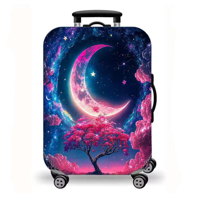 Washable starry sea view landscape printed suitcase cover, elastic all-inclusive protective cover suitable for trolley suitcases