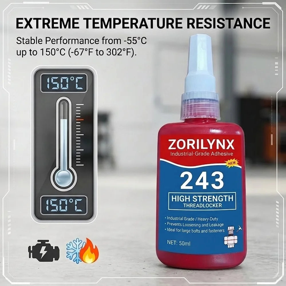 243 Threadlocker 50ml High Strength Blue Adhesive Oil Resistant Anaerobic Glue for Screw Lock Metal Bolt Nut Seal  ZORILYNX