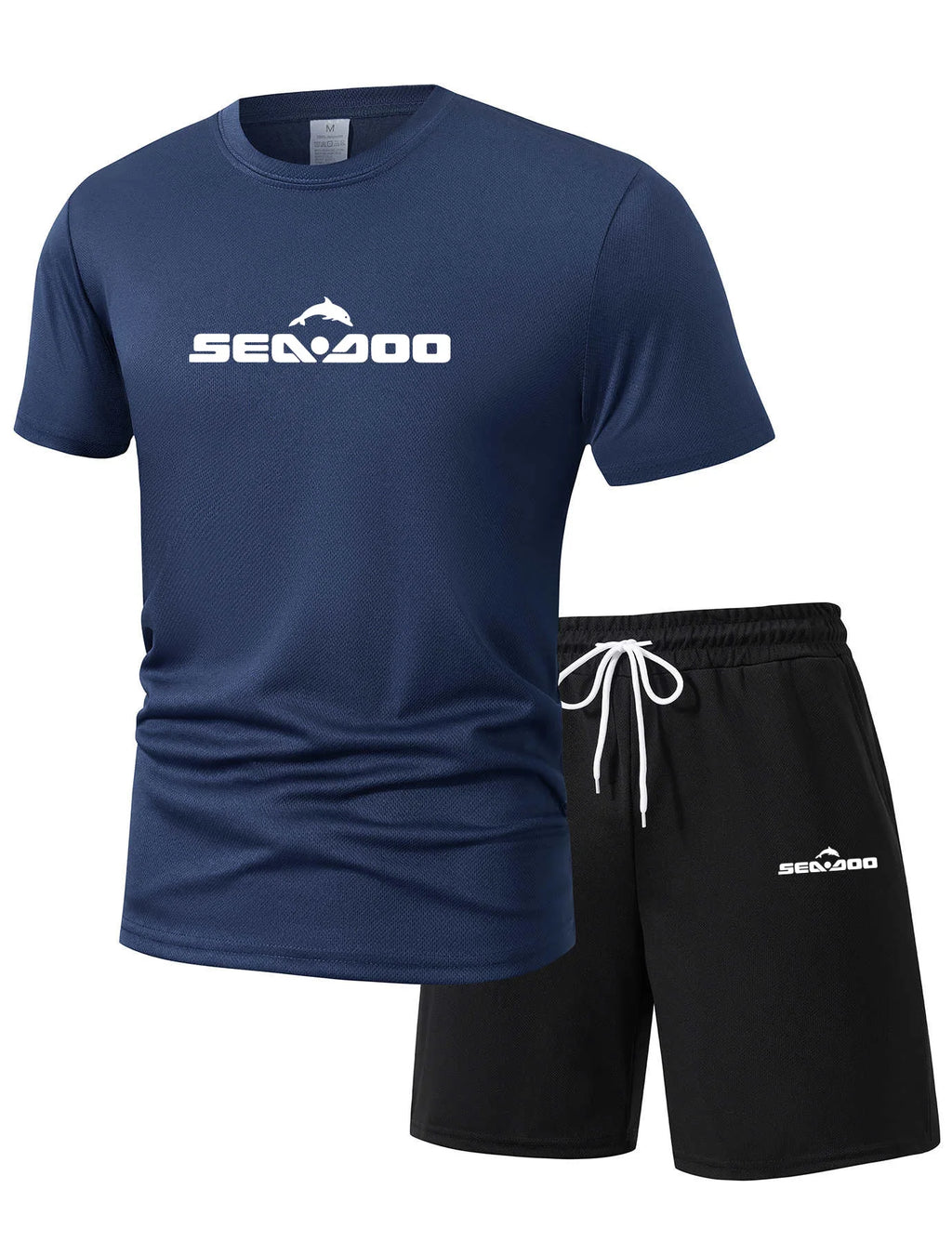 Sea Doo Seadoo Moto Printed Men's Running T-Shirt And Shorts Set Casual Elastic round Neck Sports Suit Quick Dry Comfortable