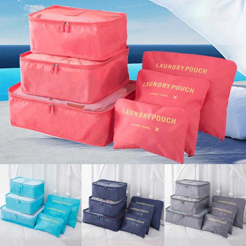 6pcs/Set Travel Luggage Packing Cubes Suitcase Clothes Storage Bag Organiser Foldable Clothing Organizer Shoes Underwear Pouch
