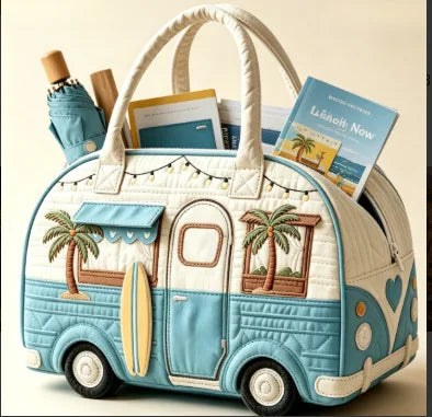Bus-Shaped Quilted Travel Bag, Large Capacity Zipper Tote Suitable for Party, Beach, Commute & Weekend Trips - Handheld Luggage