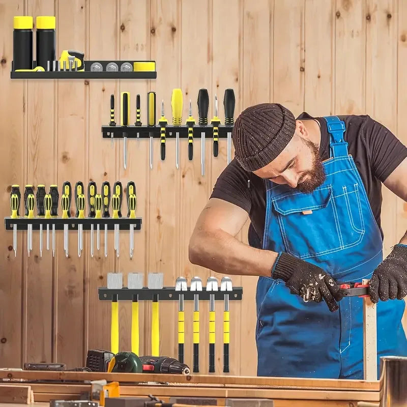 Metal Tool Organizer Wall Mount for Storage of Screwdrivers, Pliers, Hammers, and Wrenches in Workshop