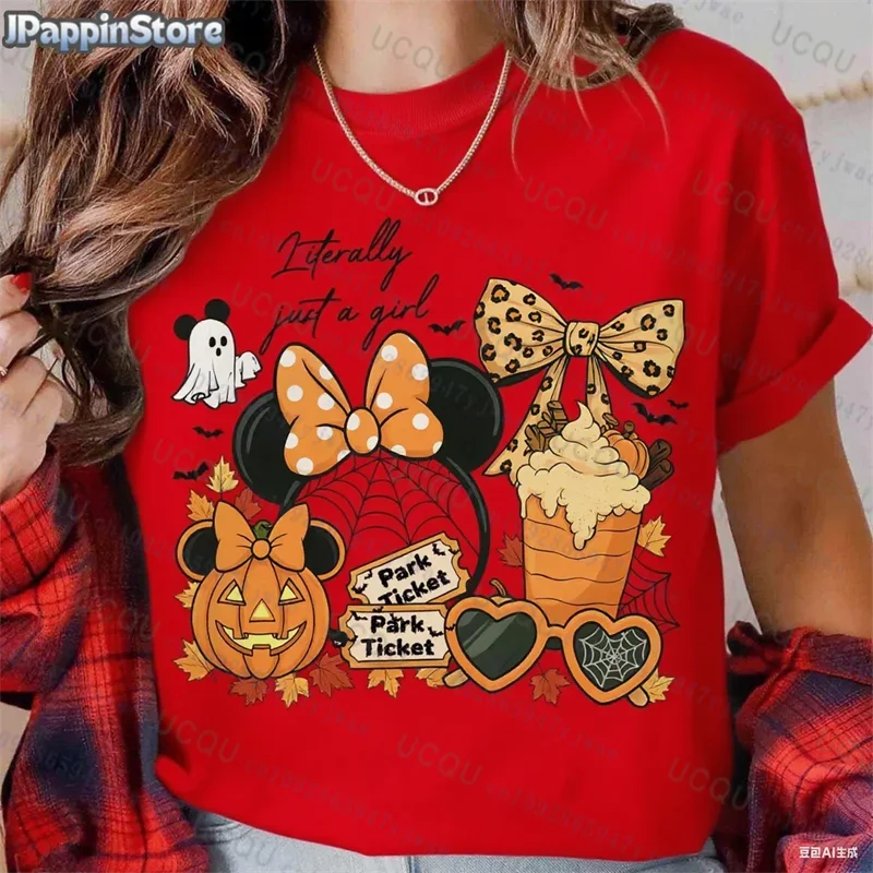 Pumpkin Mickey Halloween Short Sleeve Summer Sport Casual Women's Clothing Streetwear Classic Creative Pullover Y2K Streetwear