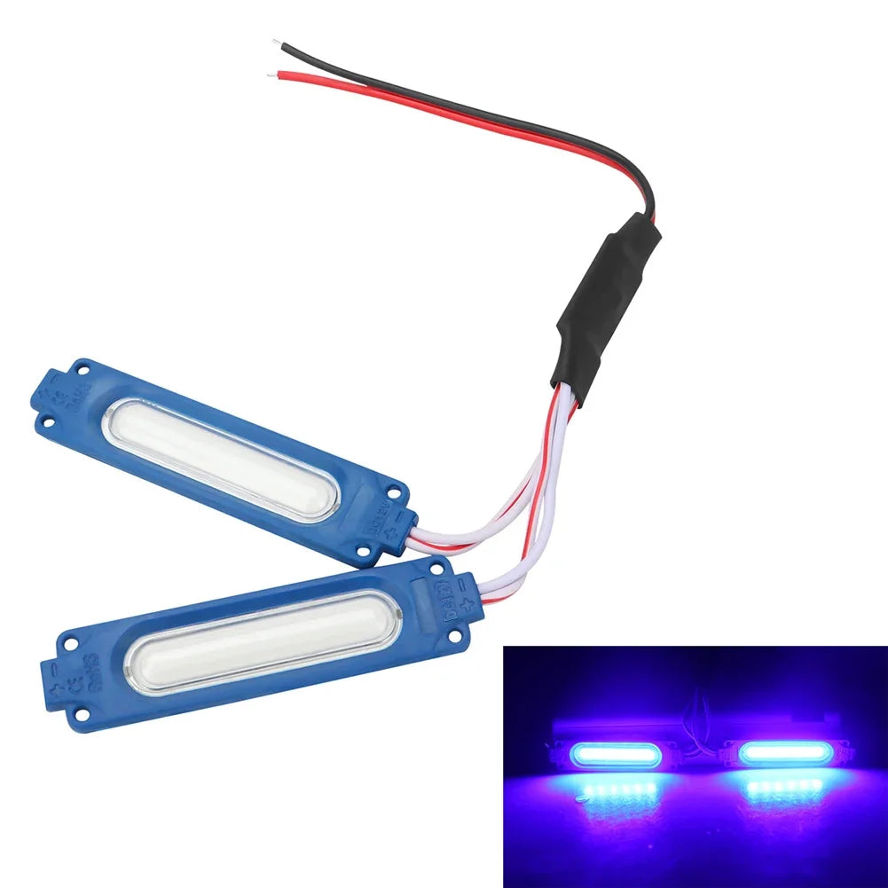 2pcs 12V LED Red Blue Strobe Lights Vehicle Warning Flash Lamp For Car Moto Bike Grille Decor Atmosphere Lighting