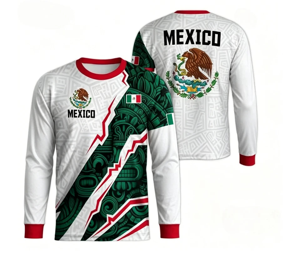 2026 Mexico Men's Fashion Sports Long Sleeve Moisture Absorbing Breathable Daily Street Fashion Versatile Quick Drying