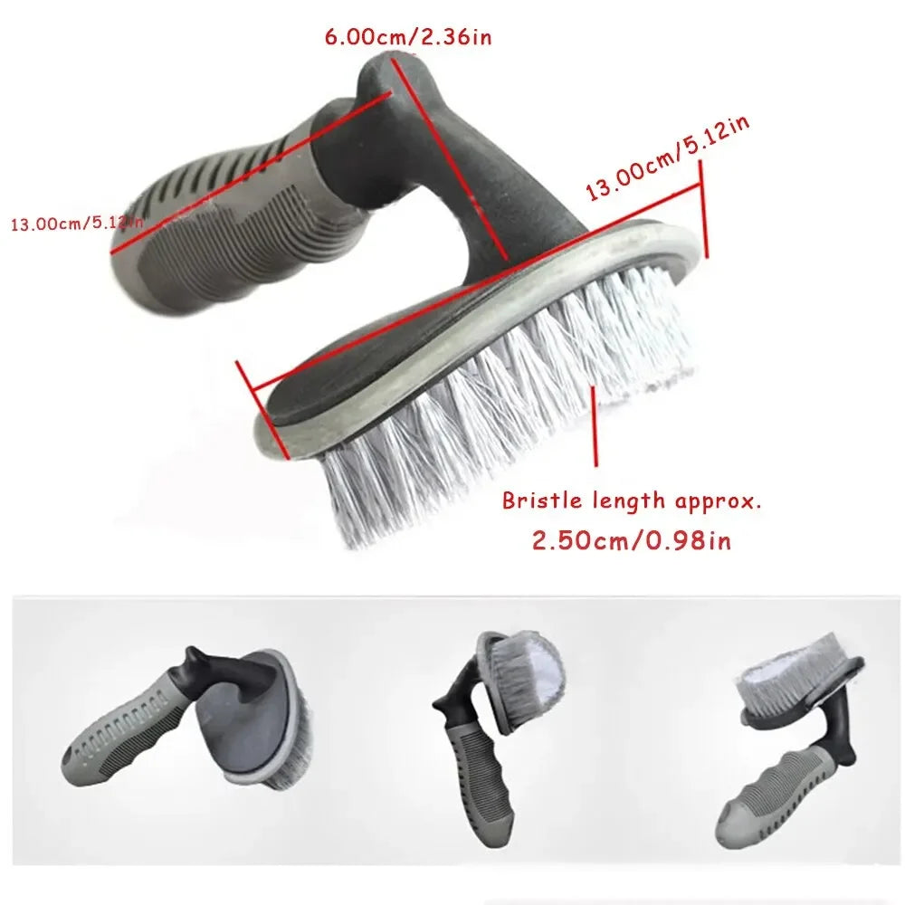 KKJOY Portable Curved Handle Car Wheel Brush Steel Ring T-shaped Tire Decontamination Cleaning Tool for Car Wash