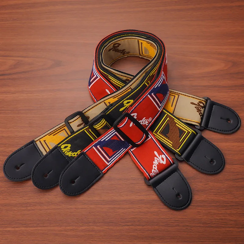 1pc FD Embroidery Guitar Strap Leather Acoustic Electric Guitar Widening Straps Folk Classical Wooden Guitars Shoulder Belt