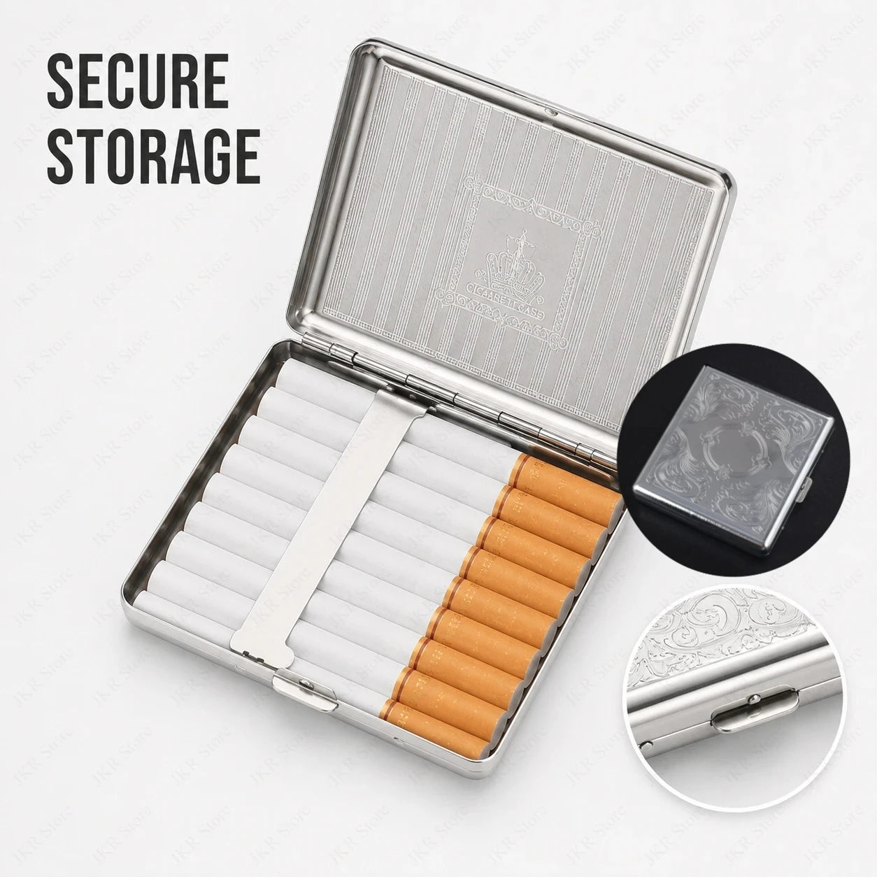 Portable Stainless Steel Cigarette Case Metal Embossed Holder Pocket Storage Box for Smoking Accessories Daily Use