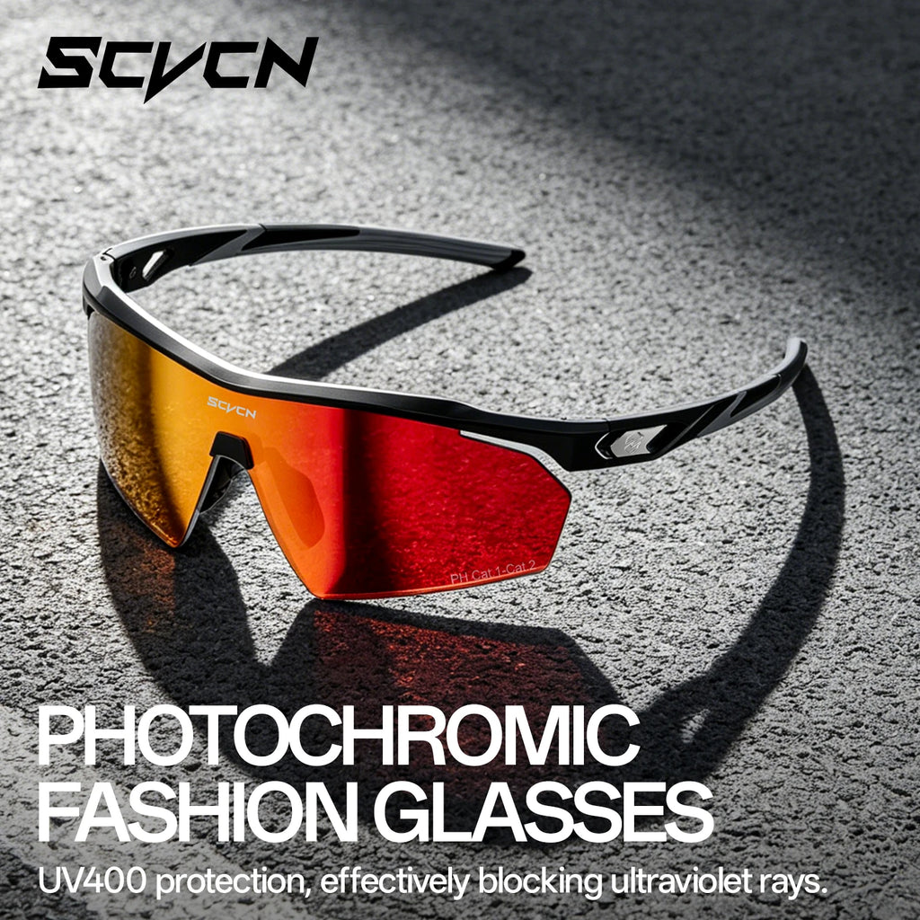 Scvcn Photochromic Hiking Sunglasses UV400 Outdoor Sports Trendy Design Cycling Running Baseball Glasses Lightweight Eyewear