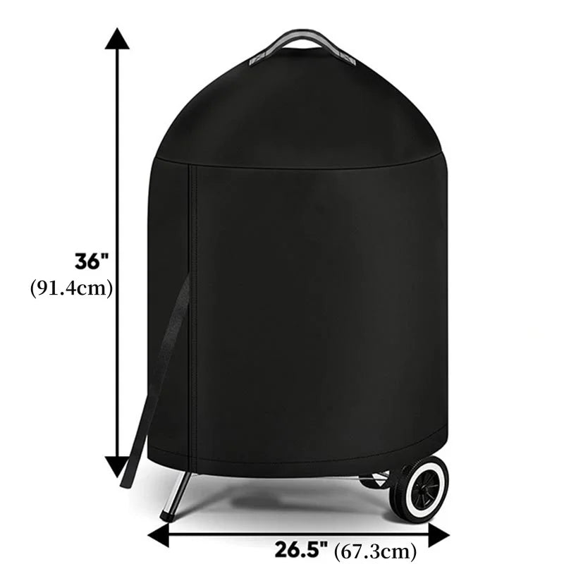 210D Cloth BBQ Cover Cylindrical Outdoor Oven round Grill Protection with Top Handle PU Waterproof Coating