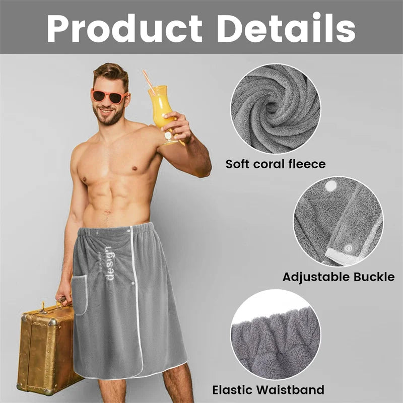 Men's Bath Towel,Sauna Towels,Soft Sauna Towel for Men, Spa Bath Wrap for Men, Adjustable Sauna Towels with Press Buttons