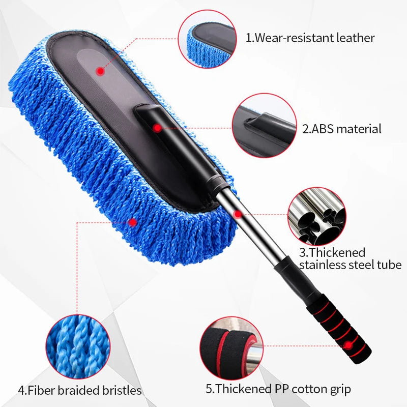 SEAMETAL Microfiber Car Washing Mop Scalable Handle Dust Remover Cleaning Brush Kit Soft Hair Car Detailing Duster Mop Wash Tool