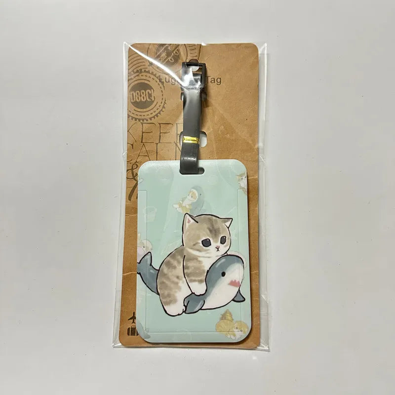 New Cute Shark Cat Luggage Tag Cartoon Anime PVC Bus Card Holder Cover Portable Travel Suitcase Label Antilost Address Card Tag