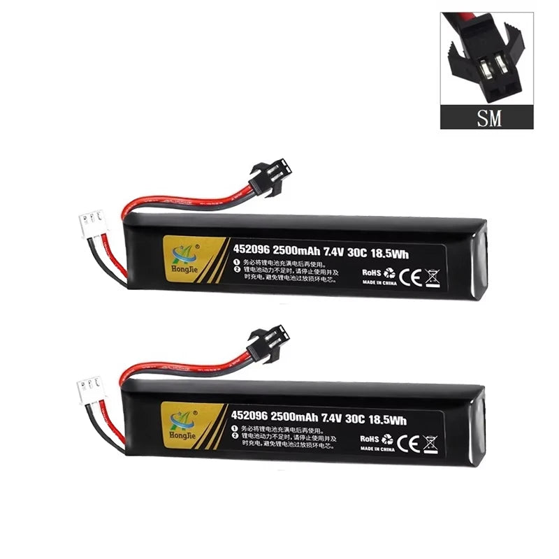 7.4V 2500mAh Lipo Battery Split Connection for Water Gun 2S 7.4V Battery for Mini Airsoft BB Air Pistol Electric Toys Guns Parts