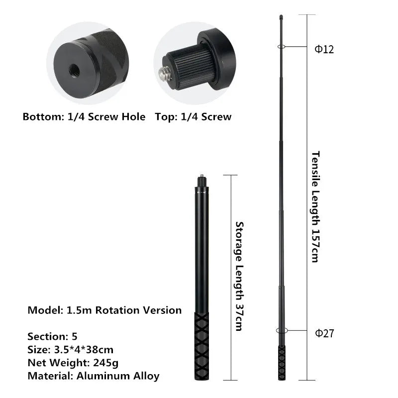 For Insta360 X5 X4 X3 Invisible Selfie Stick Extended Selfie Stick for GoPro 13 12 DJI Action 6 5 4 Camera Aluminum Stand