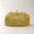 Women kisslock Faux Fur furry Clutch bag winter warm pouch frame clasp bag with chain crossbody dark grey red yellow
