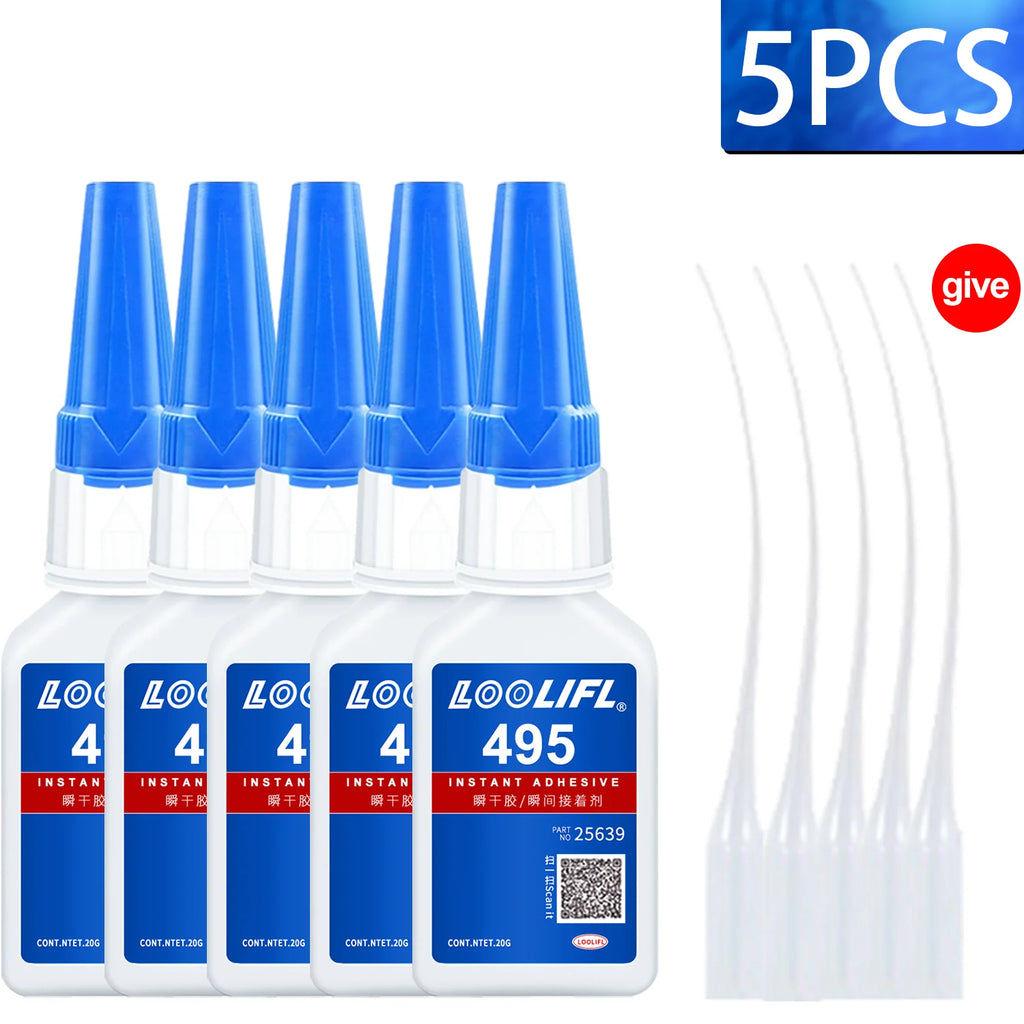 LOOLIFL 495 Super Glue Cyanoacrylate Instant Adhesive High Strength for Metal Plastic Rubber Wood Bonding DIY Fast Curing Tool