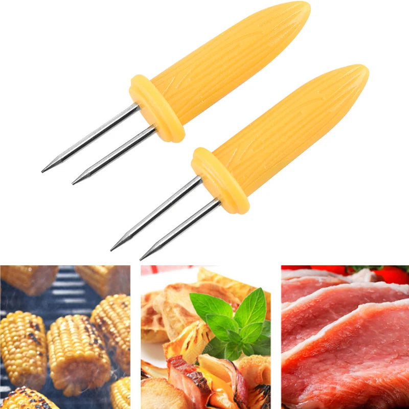 5/10/20Pcs Corn Holders BBQ Stainless Steel Fruit Double Corn Forks Anti Scalding Corn Outdoor Camping Barbecue Tool Accessories