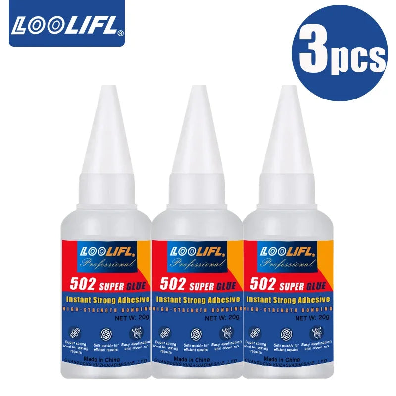 Loolifl Professional 502 Fast Adhesive Waterproof Universal Repair Glue Food Safe Ca Glue for Plastic, Wood, Metal, Ceramic, Glass, Super Glue, Stable and Safe
