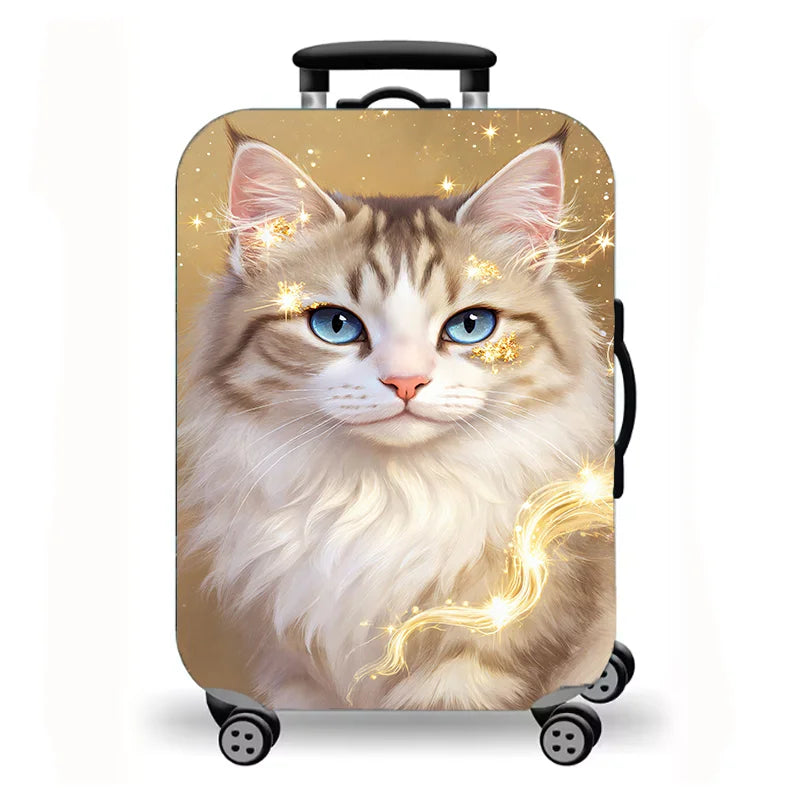 Luggage Cover, Cute Cartoon Cat Kitten Fantasy Print Stretch Suitcase Protector, Washable Anti-Scratch Travel Baggage Cover
