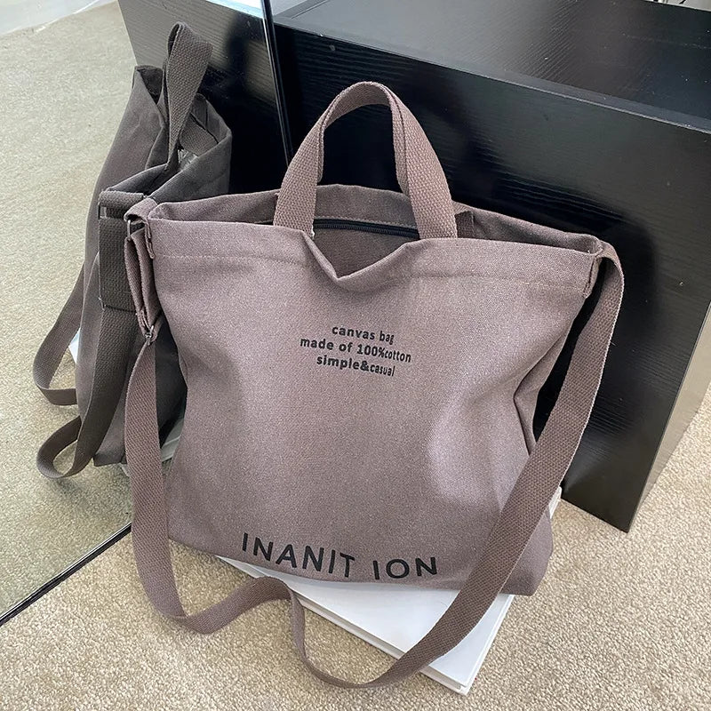 Japanese Style Large Capacity Canvas Tote Bag, Vintage Handheld Crossbody Shoulder Backpack for Students Office Workers
