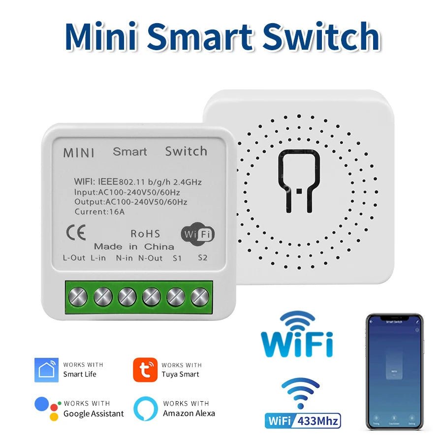 Tuya Smart WiFi Switch 16A 20A 433Mhz Receiver Breaker Smart Life App Remote Supports 2-way Control Works with Alexa Google Home