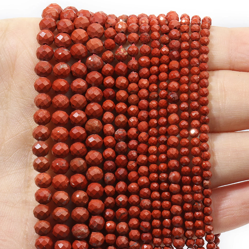 Natural Red Jasper 2mm 3mm 4mm Faceted Round Loose Spacer Beads Diy Bracelet Necklace Jewelry Making Handmade Crafts Accessories