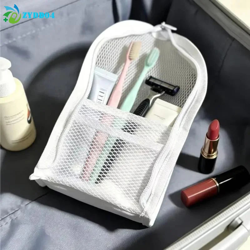 ●Large Capacity PVC Cosmetic Bag Waterproof Space Saving Toothbrush Toiletry Pouch Zipper Closure Vertical Design